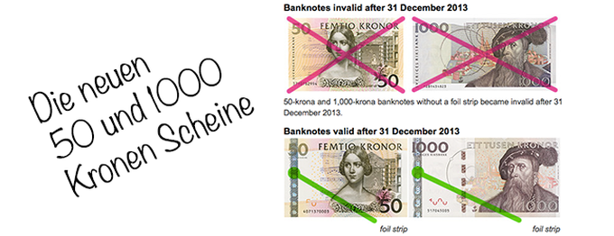 Schwedische Banknoten - Alte Kronen-Scheine laufen aus.